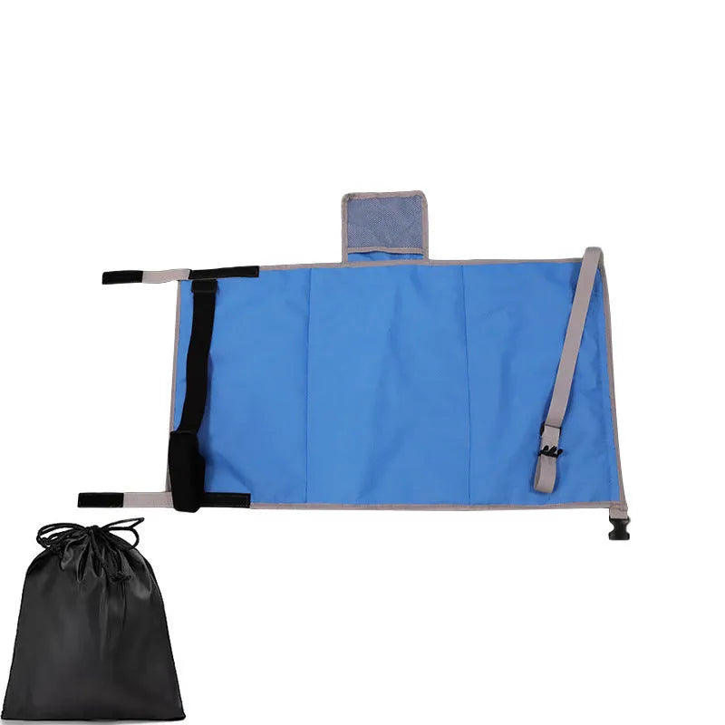 Portable children's aircraft pedal seat extender with drawstring pocket in blue colour