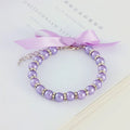 Handmade imitation pearl and rhinestone dog necklace with ribbon bow and adjustable clasp in blue pink purple or white for small pets