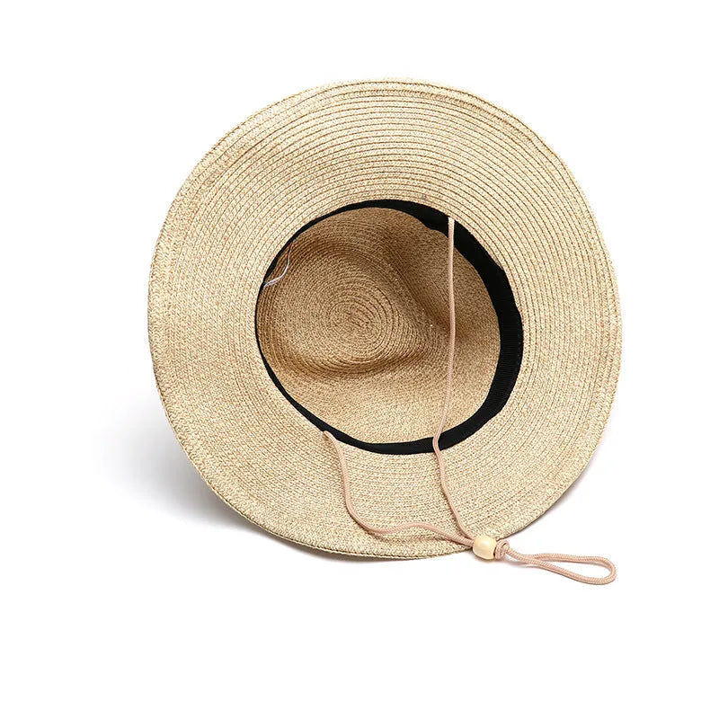 Men's foldable straw sun hat with wide brim in mixed beige colour