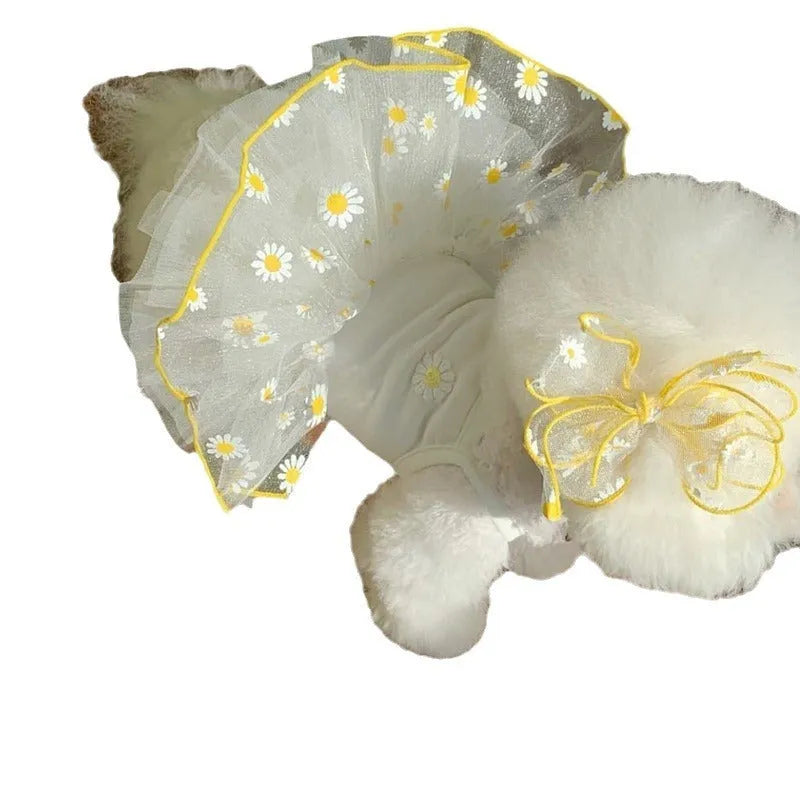 Yellow daisy print dog clothes made from thin polyester fabric for summer wear