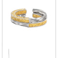 Adjustable 925 silver ring with gold and silver colour blocked Tang grass pattern and open band