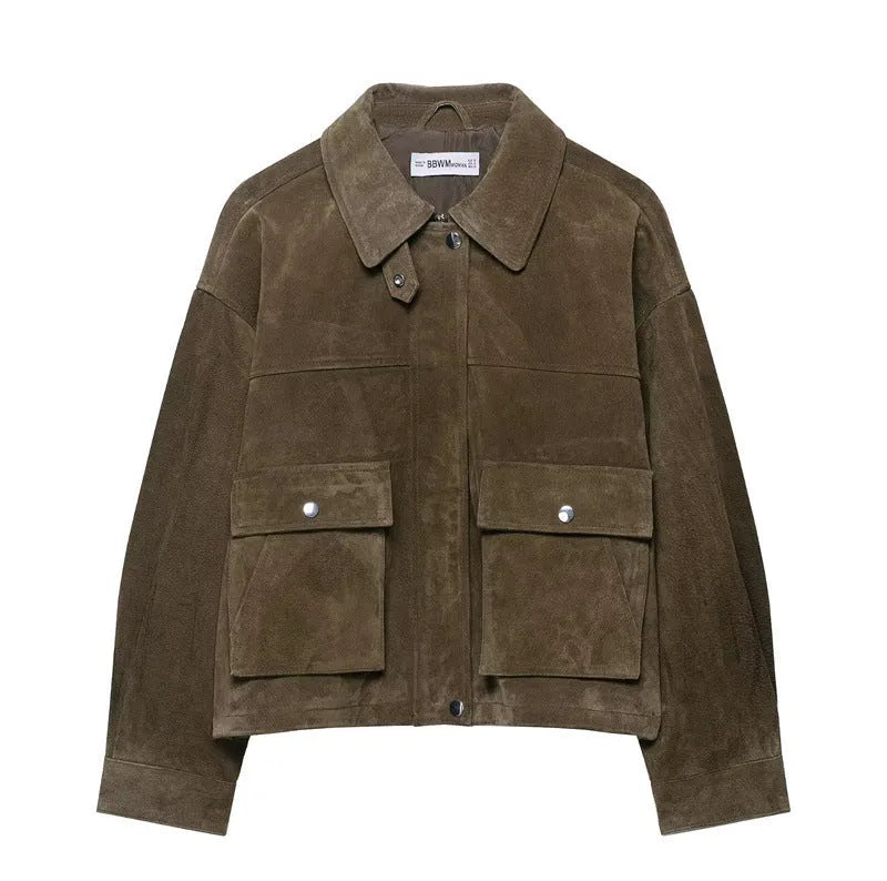 Women's PU leather jacket in Japanese Korean casual style with regular fit