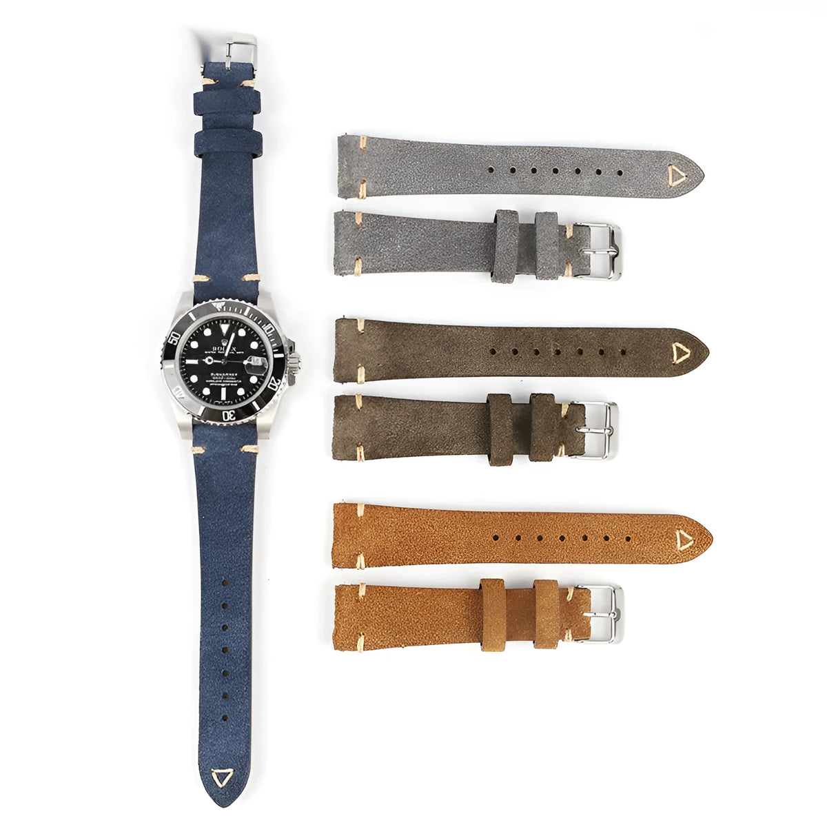 Small waist suede genuine leather watch strap in brown, blue, gray, and Army Green colours
