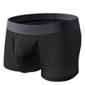Men's ice silk boxer underwear in black colour showing low waist design and mesh fabric
