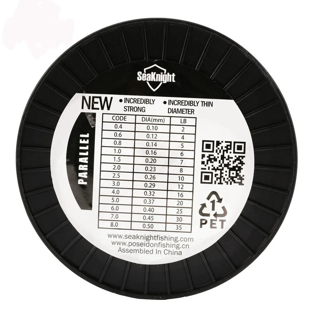 Seaknight1000 roll of nylon fishing line showing colour options of black, blue, green, white, and yellow.
