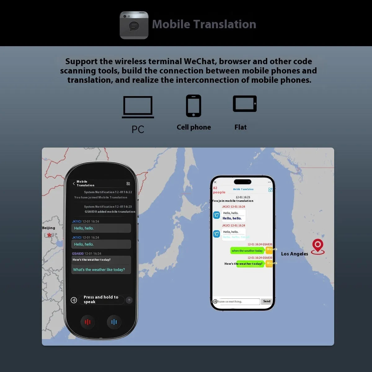 Black portable two-way simultaneous interpreter for business with lanyard