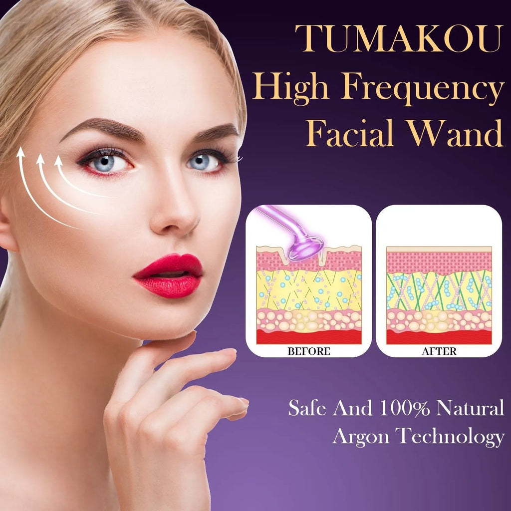 Purple high wave electrotherapy rod beauty instrument with six accessory heads for professional treatments