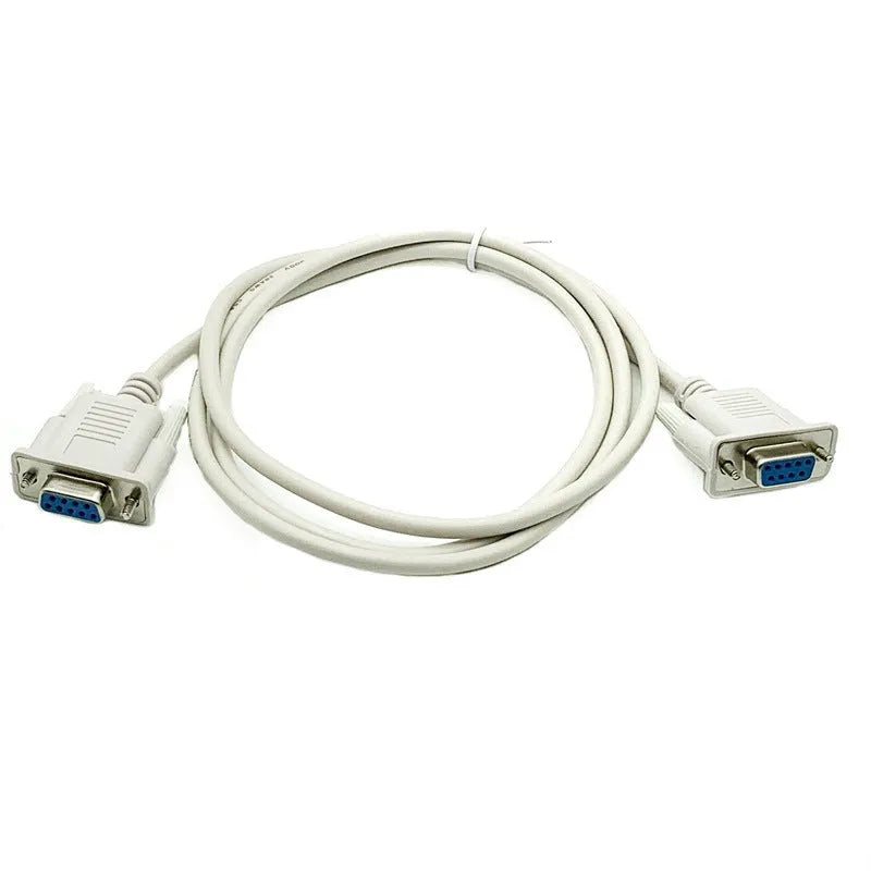 DB9 female to female RS232 serial port cable, 1.5 metres long in milky white.