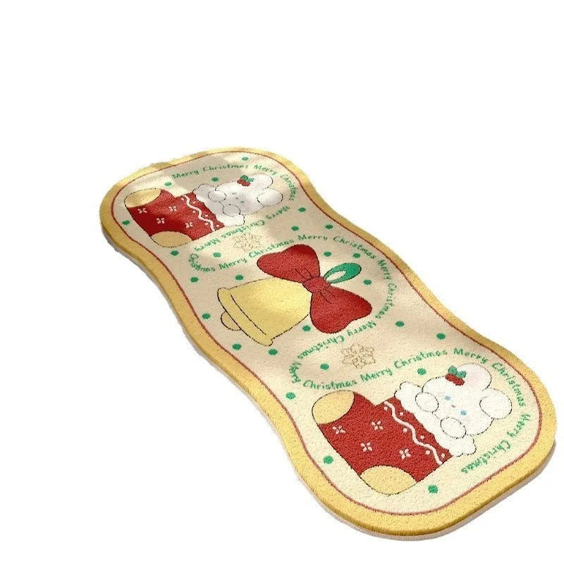 Christmas cashmere carpet decoration in imitation cashmere with festive patterns including ginger cake bear and Christmas tree designs