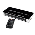 Black HDMI switch box with four inputs one output for HD video switching with remote control