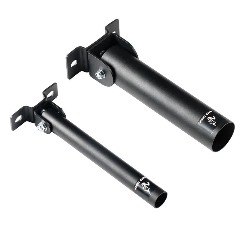 Steel wall-mounted barbell rack holding multiple bars, showing 25-tube capacity