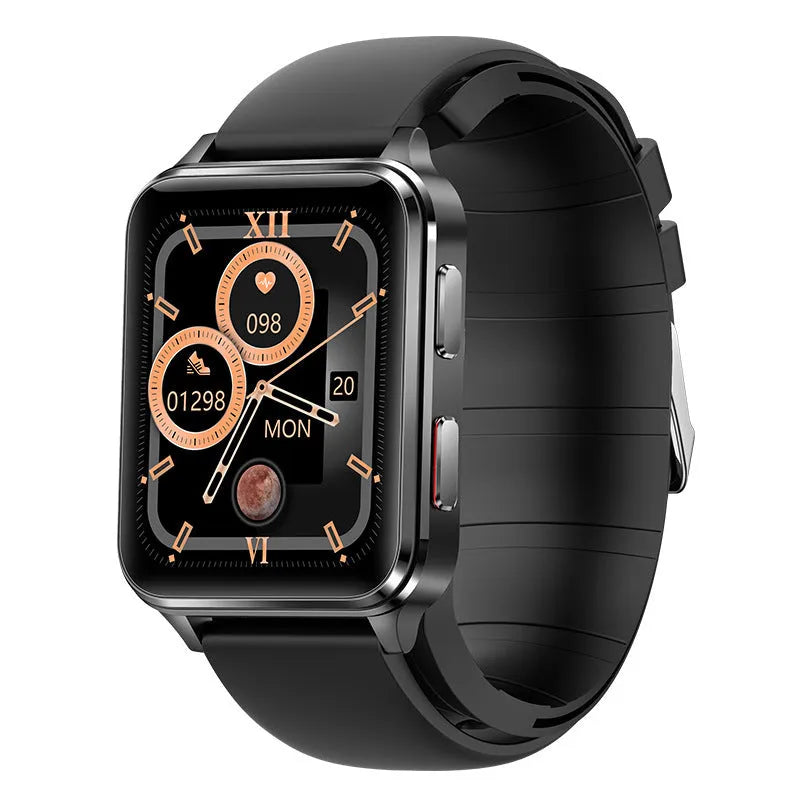Blue multi-sport smart watch with 1.7-inch tempered glass screen and silicone wristband on wrist