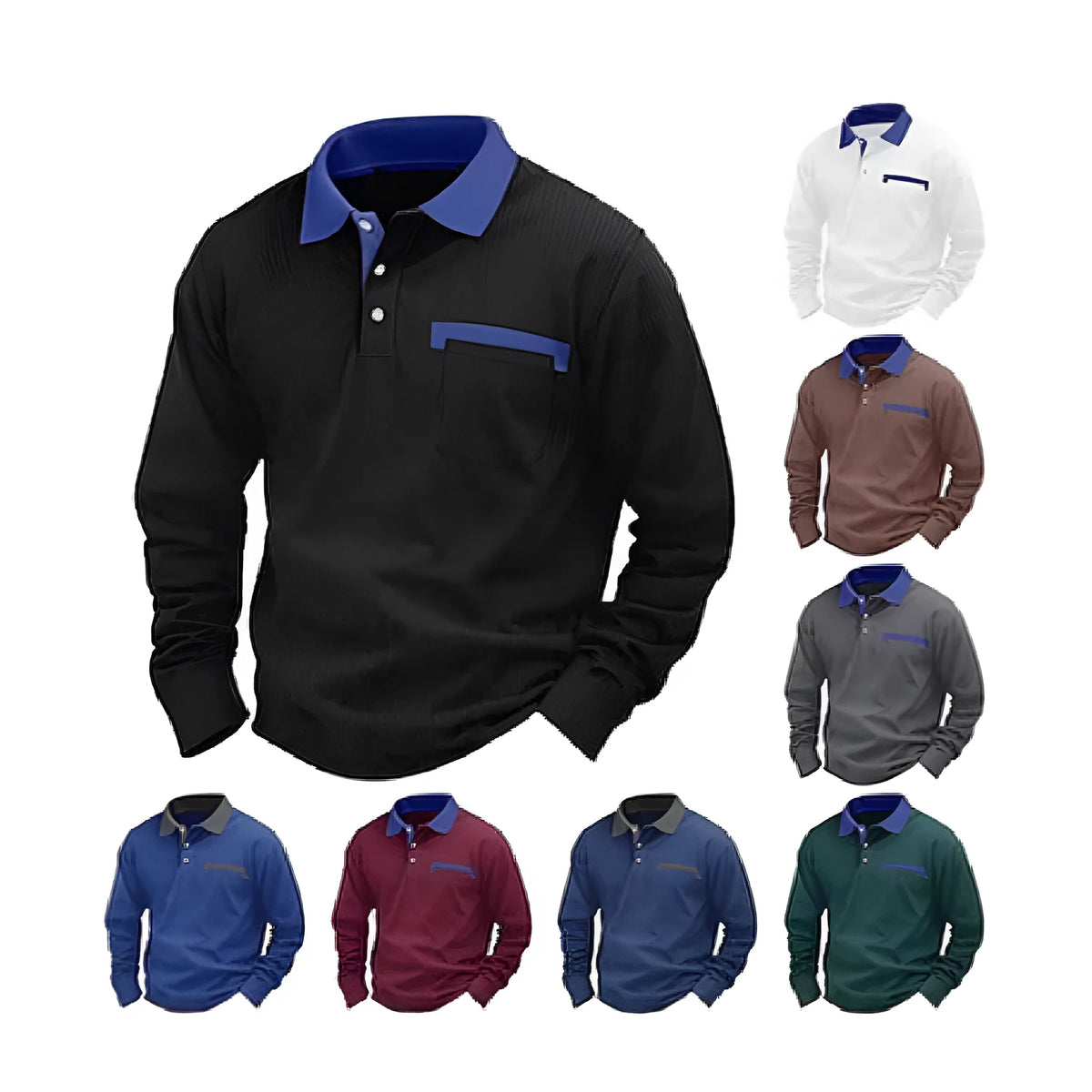 Men's long sleeve waffle polo shirt with asymmetric design in wine red colour