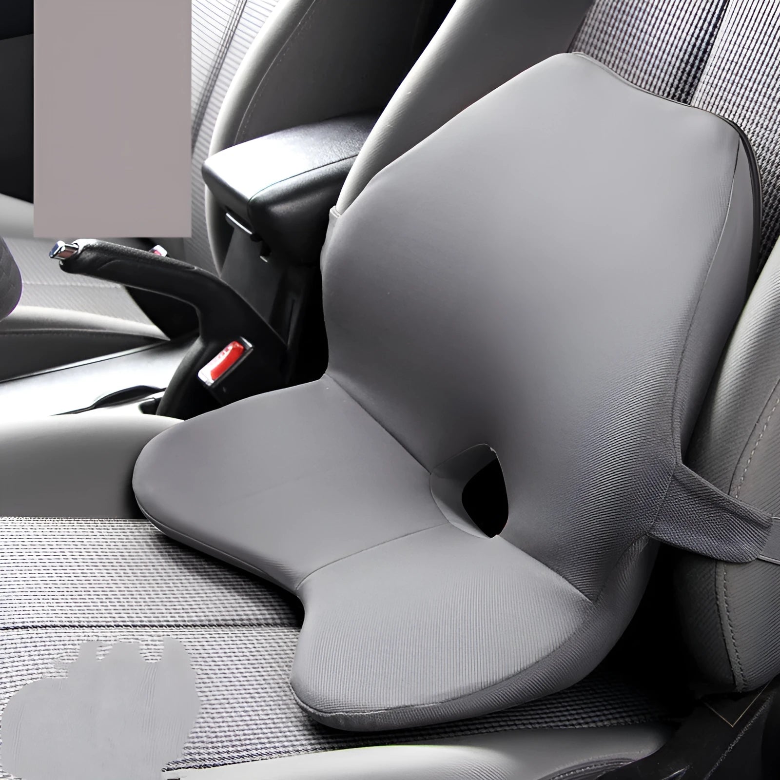 Memory foam car lumbar support pillow with adjustable straps in beige colour