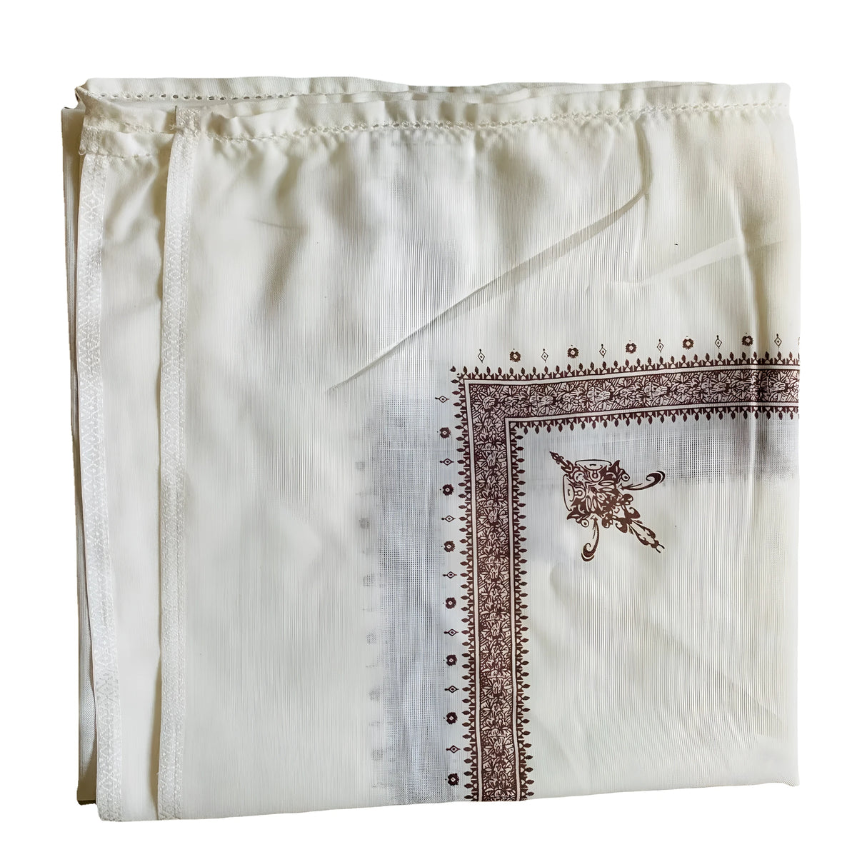 Printed square polyester scarf showing 138cm dimensions, suitable for men and women