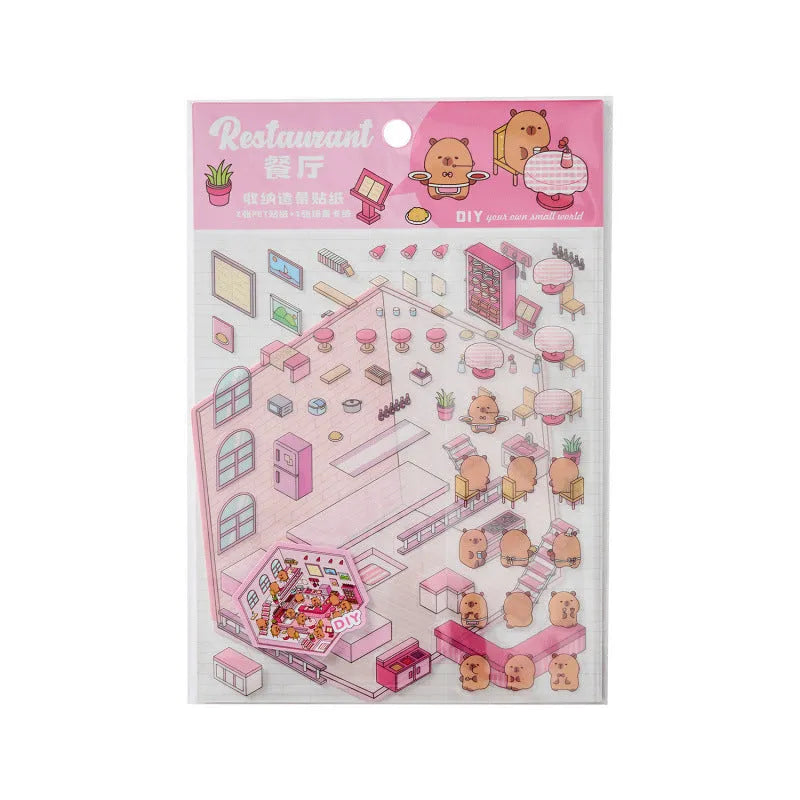 Pack of Capabala cut-free 3D cartoon landscape stickers in various colours on a white background.
