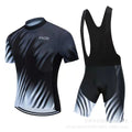 Cycling jersey and pants set in a colour style, laid flat to show the top and matching shorts.