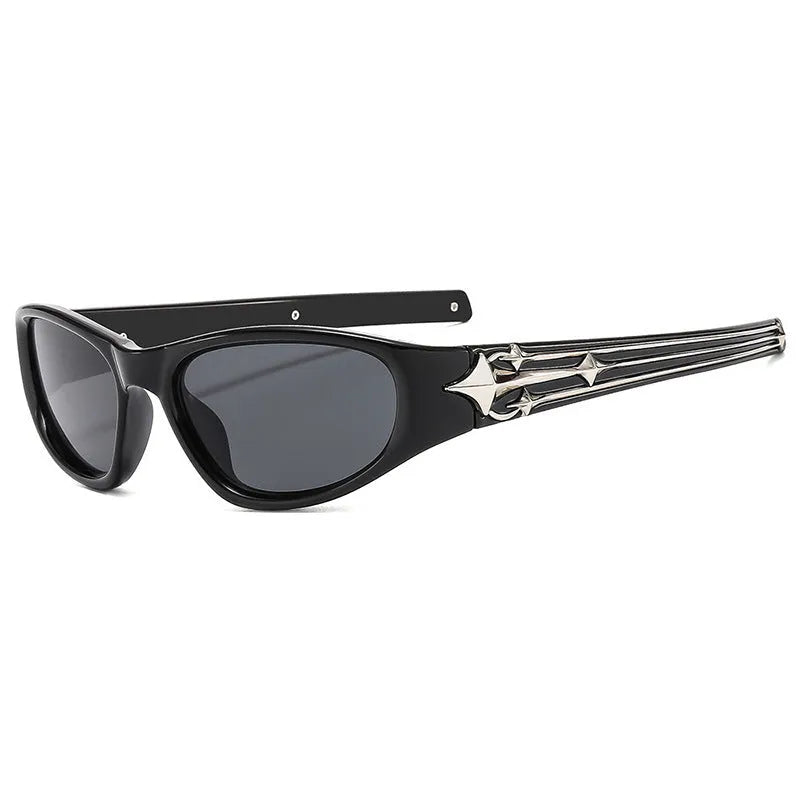 Black frame sports sunglasses with gray Category 3 lenses showing windproof design for cycling and running activities