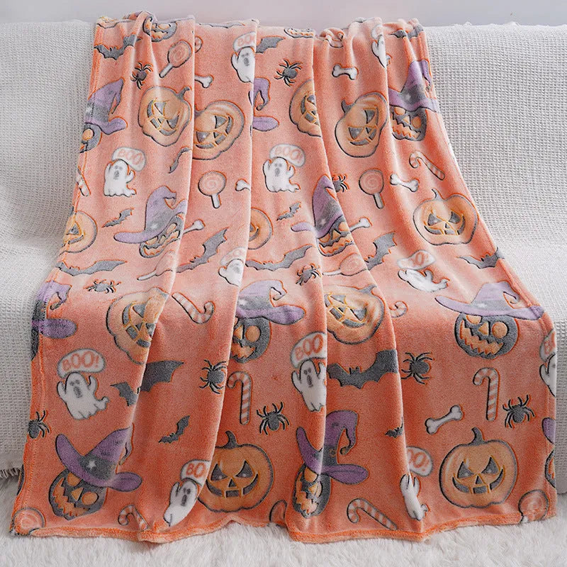 Cartoon-style flannel blanket for covering air conditioners, shown in a child's room.