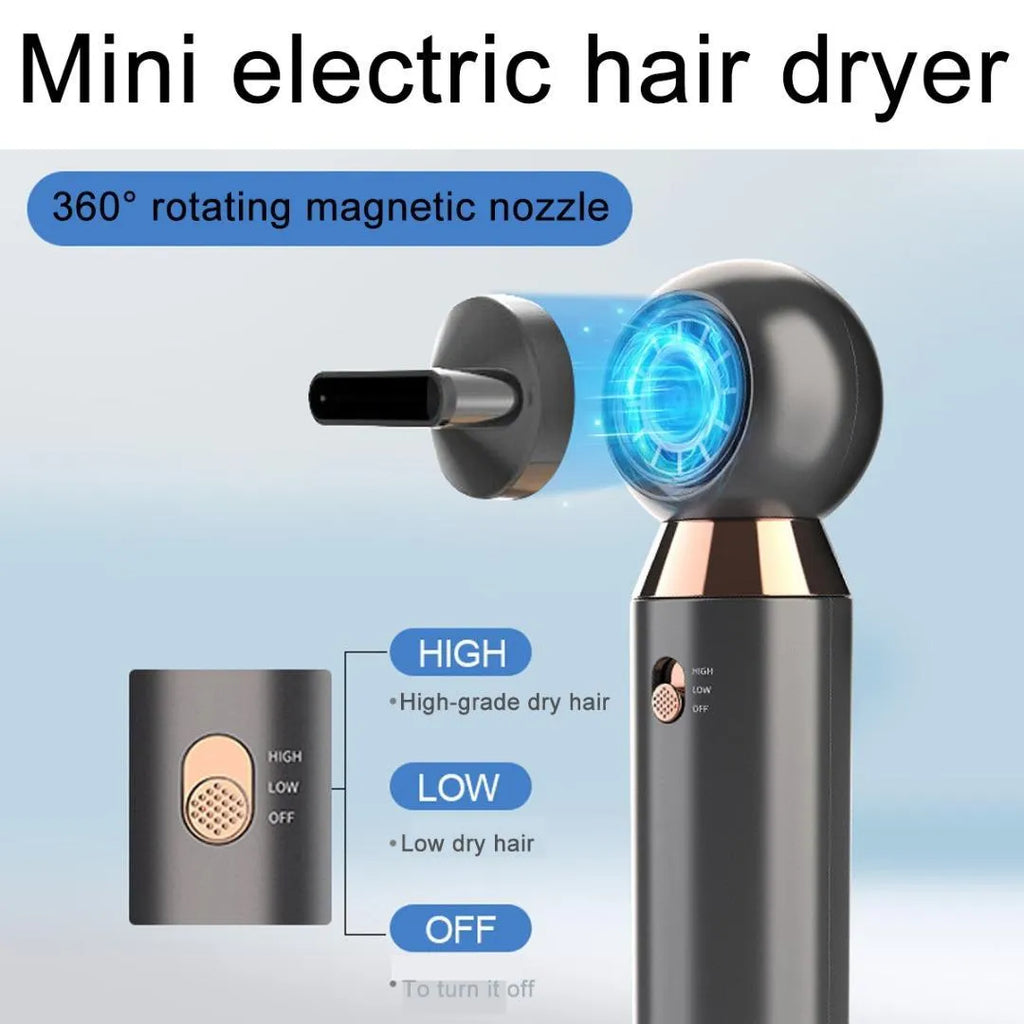 Compact white hair dryer with diffuser accessory showing 20cm length scale