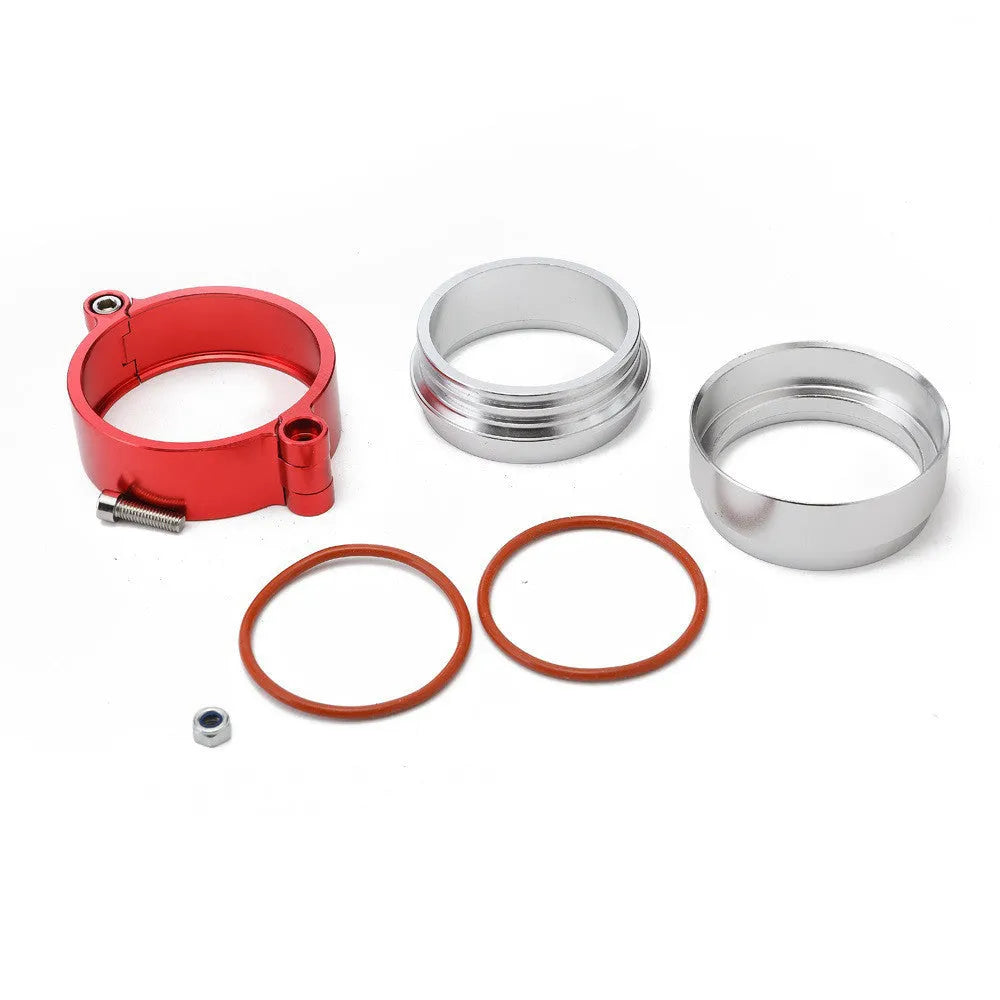 Aluminium fixed movement clamp for turbo exhaust in black blue red colours with 800psi pressure rating