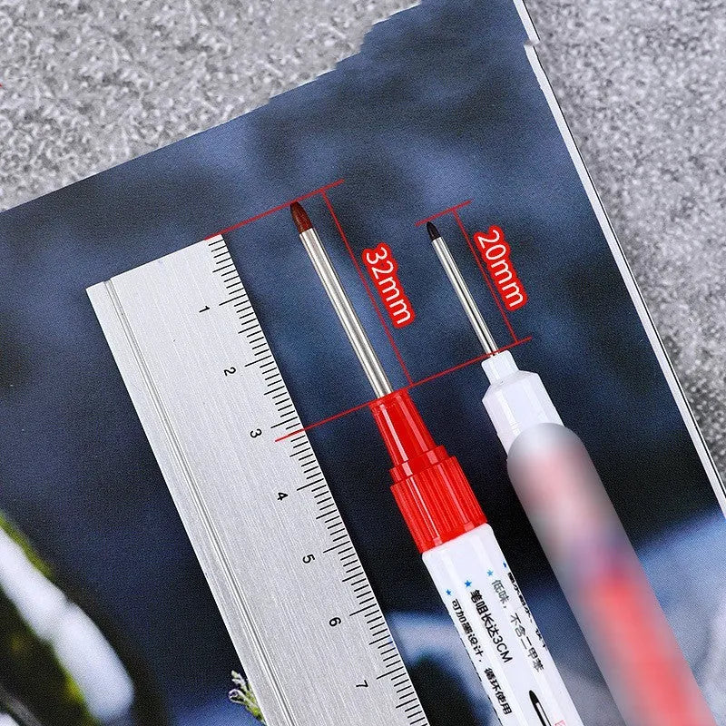Oil marker pen for woodworking with quick-drying waterproof ink in black, red, blue, and green colours.