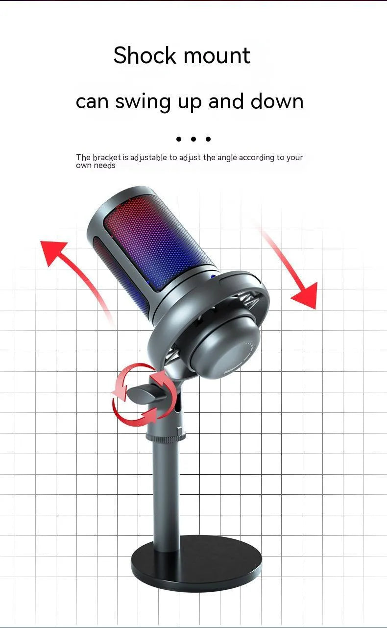 RGB USB condenser microphone for computer recording in black, white, or pink colour options