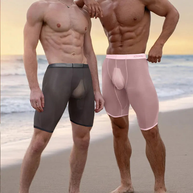 Men's mesh home shorts in black, seamless construction with hip-lifting design