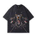 Men's short sleeve cotton shirt with printed character design in loose fit pullover style