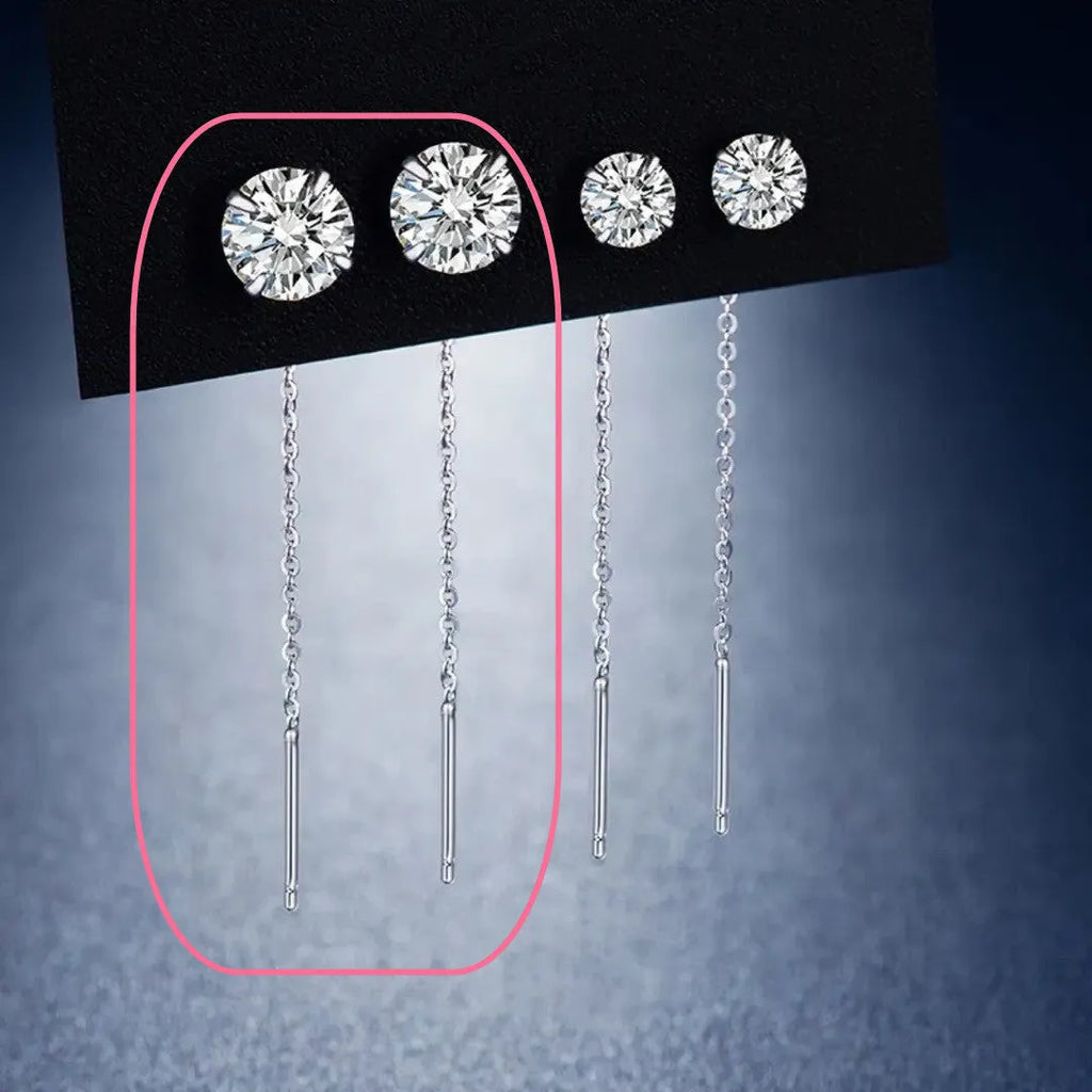 Sterling silver threader earrings with pearl, zircon, or geometric dangle designs and alloy ear wire.