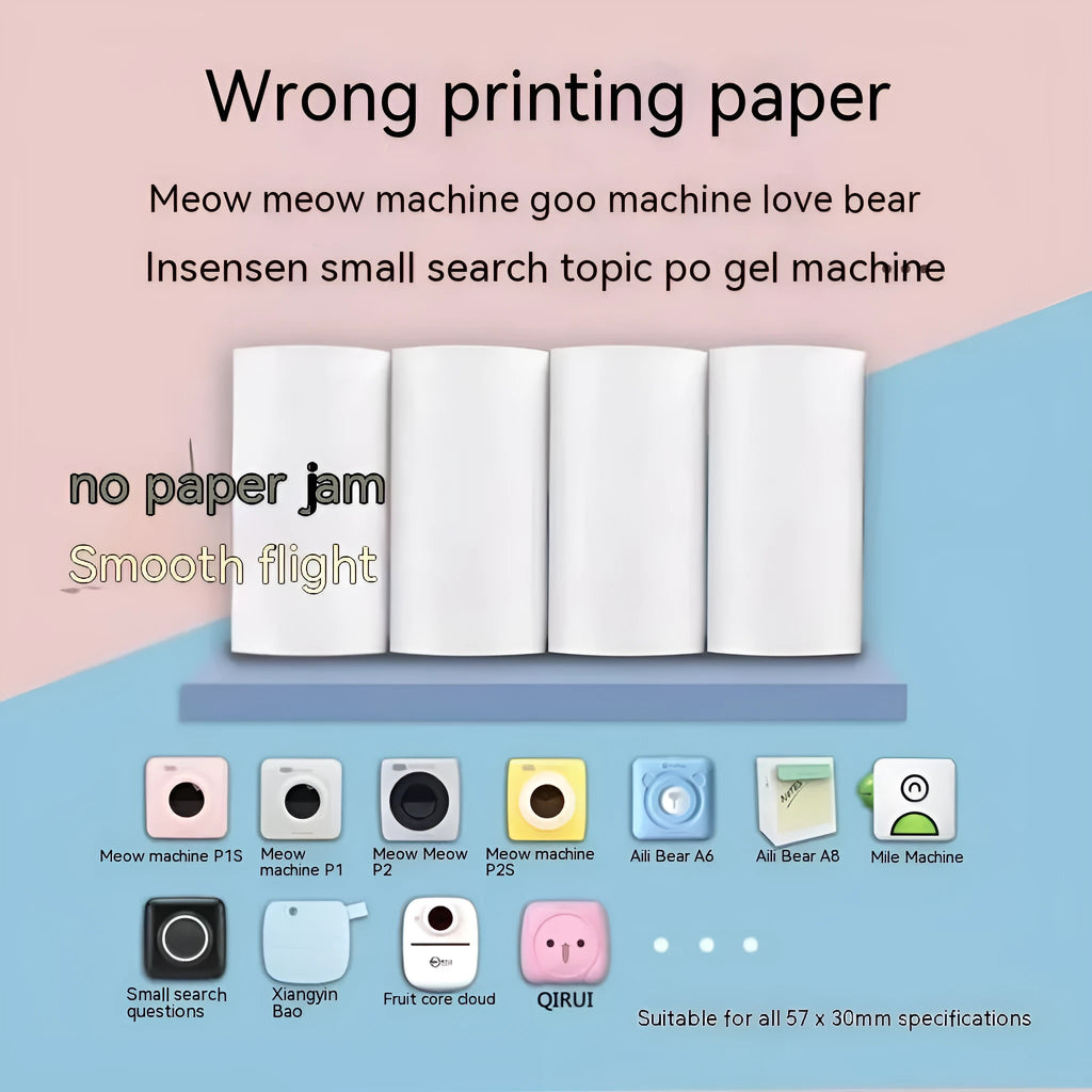 57x30mm thermal printing paper rolls in pink, yellow, and blue colours for student revision printers