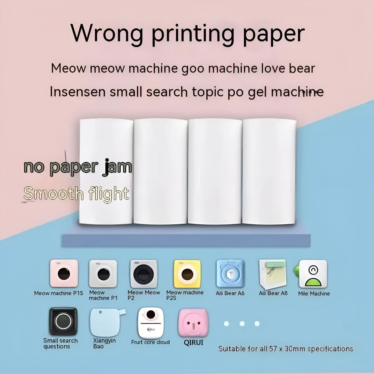 57x30mm thermal printing paper rolls in pink, yellow, and blue colours for student revision printers