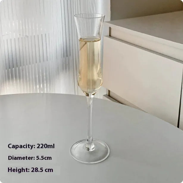 Clear crystal champagne goblet glass with tulip and flute options for wine and spirits