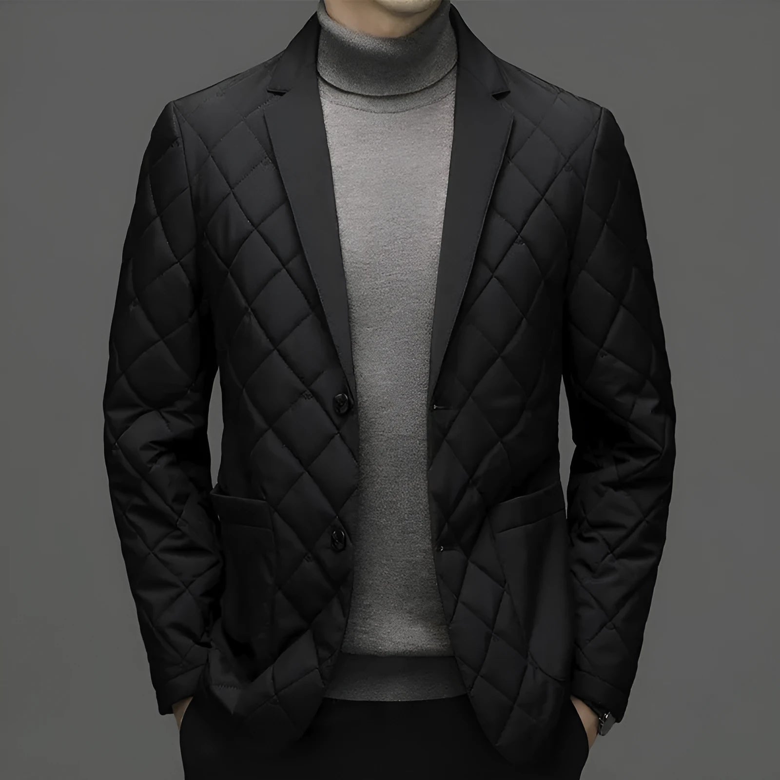 Men's thick winter jacket with lapel collar in black, shrimp blue, or dark grey colours