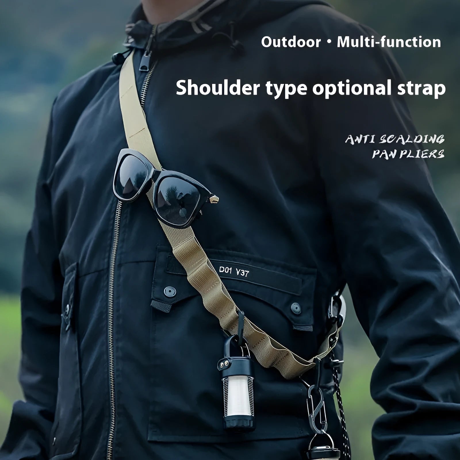 Outdoor multifunctional hanging rope clothesline storage belt in black, showing its 130cm length.