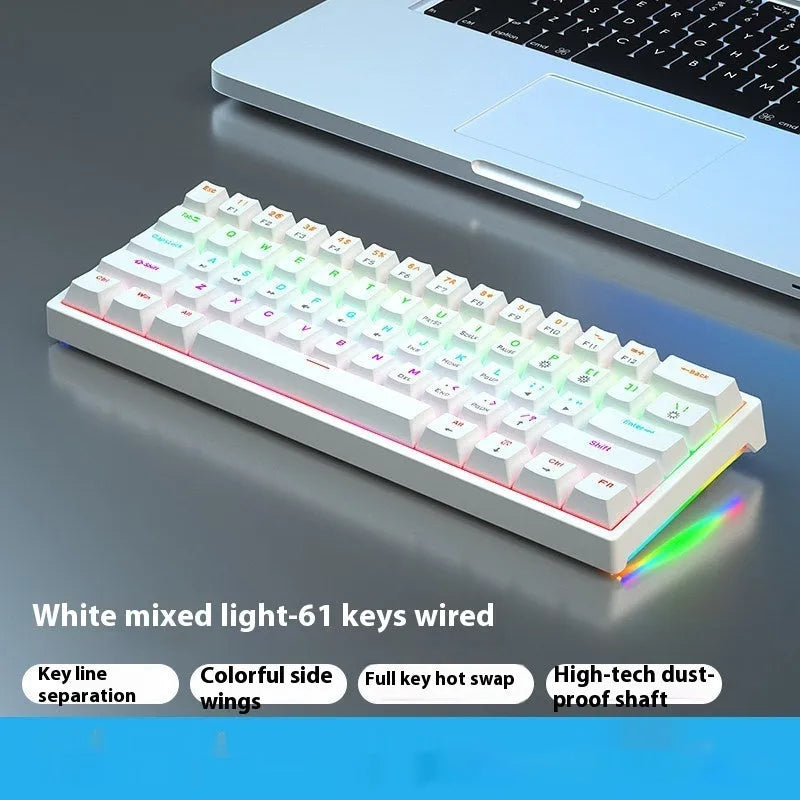61-key computer mechanical keyboard with tea shaft switches in multiple colour combinations