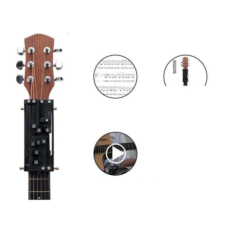 Black automatic guitar chord device for folk playing practice with double chord functionality