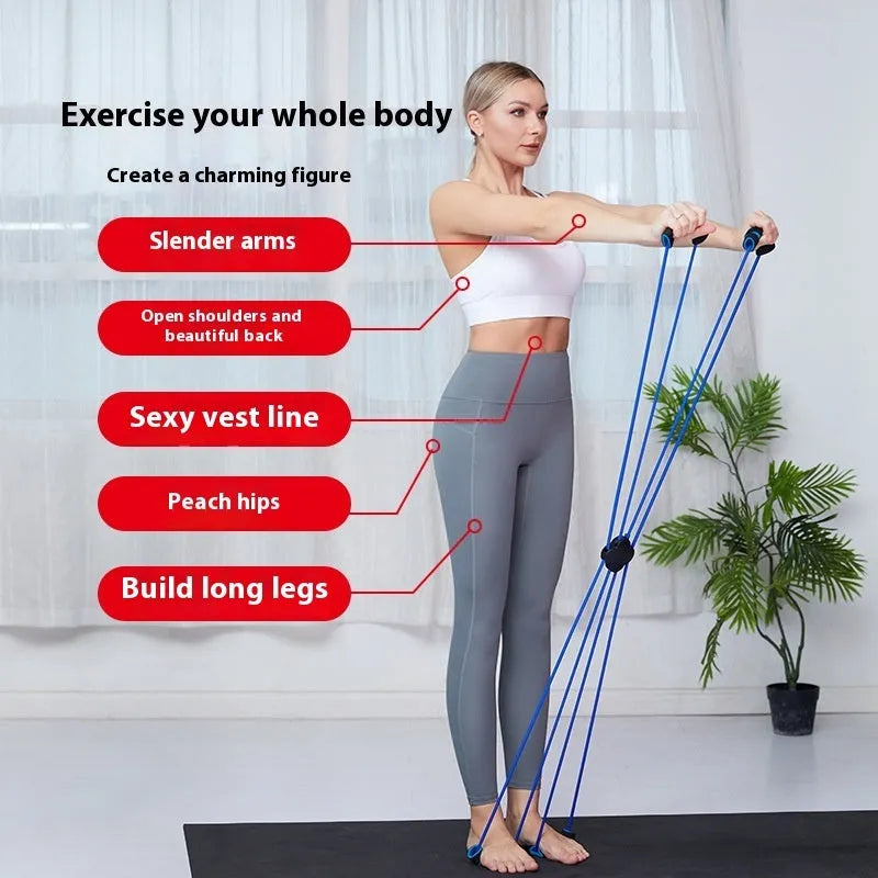 Blue eight-character fitness puller with cross tension device for shoulder exercises