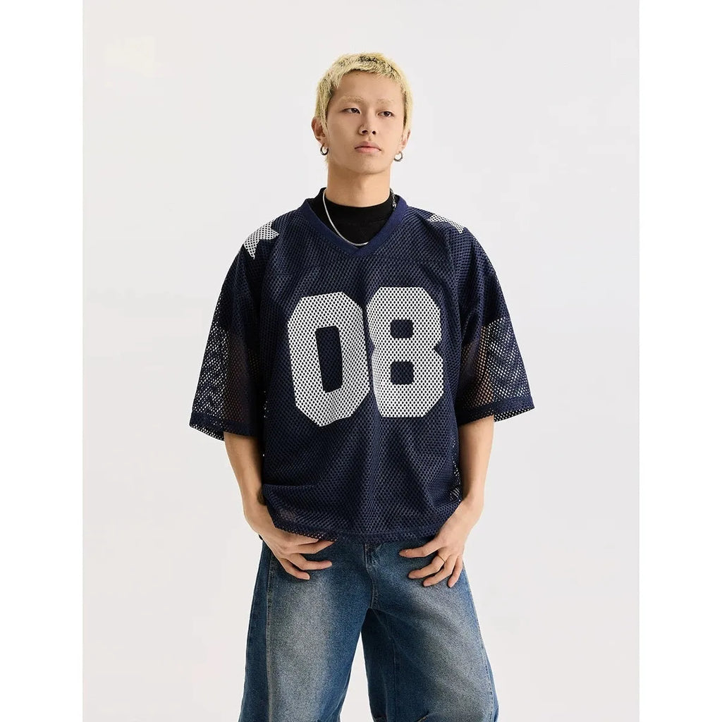 Loose fit half sleeve pullover shirt with letter print pattern in black or navy blue.