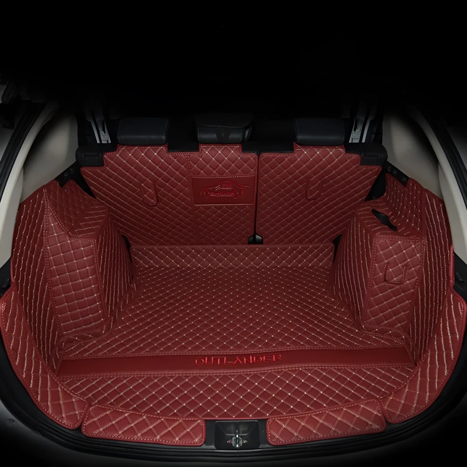 Mitsubishi Outlander custom boot floor mat with 3D edging in black with red piping.