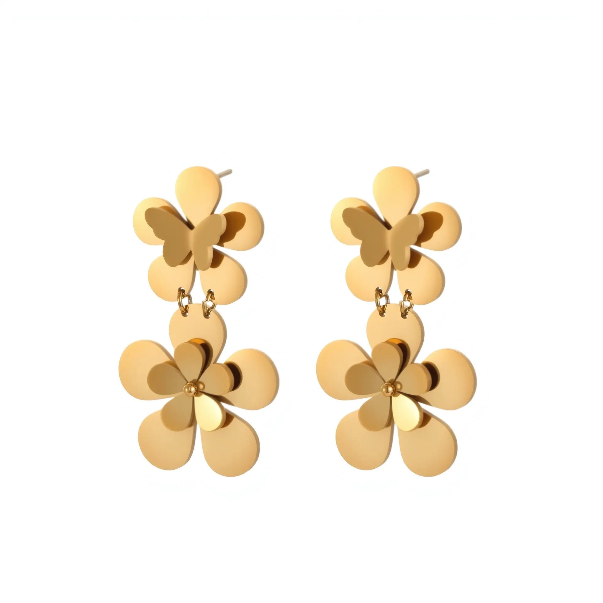 Gold flower butterfly stainless steel earrings for women with 18K electroplating