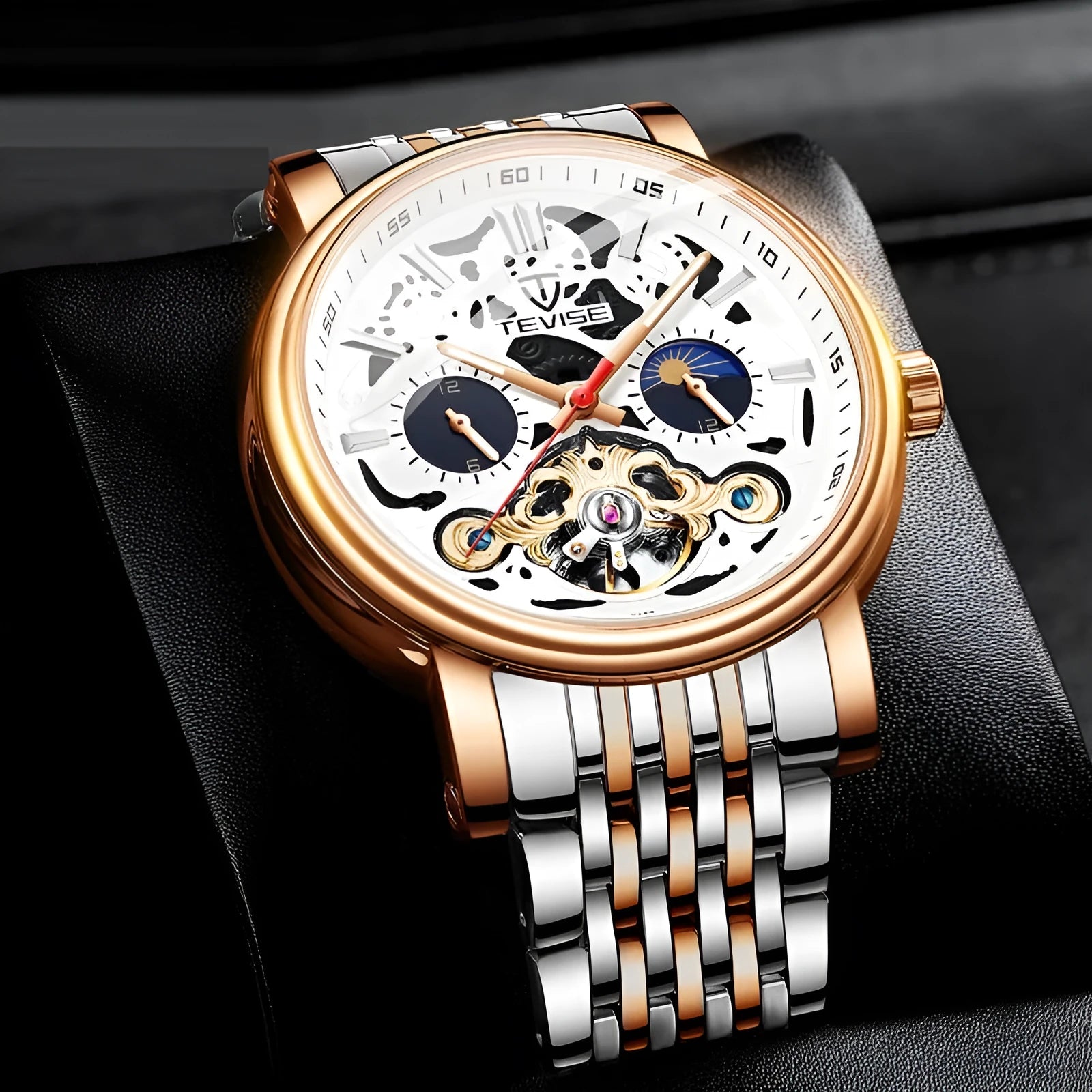 Fashion Tourbillon Waterproof Luminous Mechanical Watch Body for men in 16.5mm thickness with rose black and white options