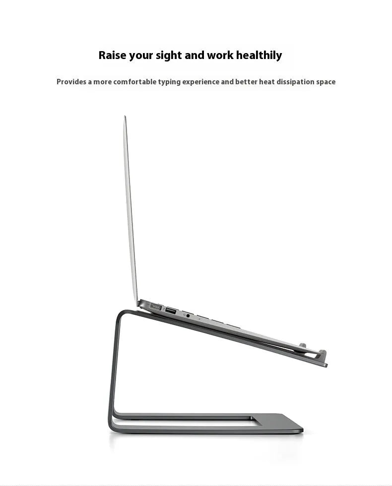 Aluminium laptop stand in black colour showing dimensions 29.9 × 25.8 × 18.5 cm