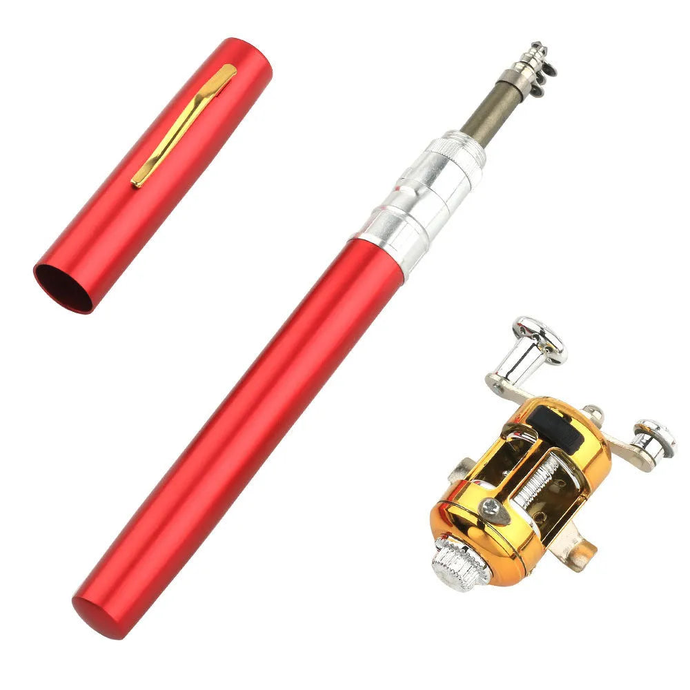 Compact telescopic pocket fishing rod kit collapsed to 20.5cm with gold reel for stream fishing