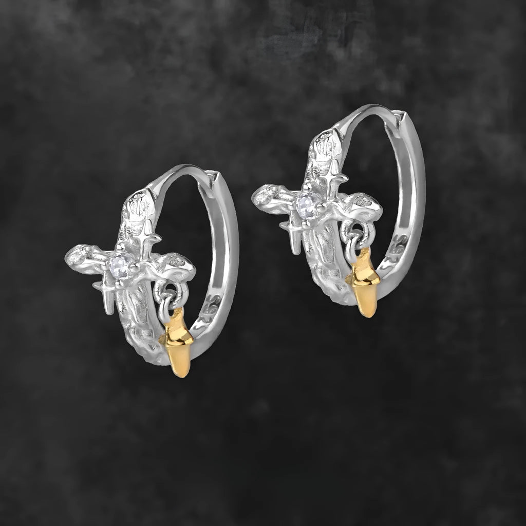 XINGX 925 silver cross earrings with white gold colour electroplated finish and geometric design