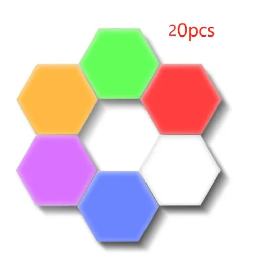 Helios modular honeycomb wall lamp panels assembled in pattern with touch-activated LED lighting