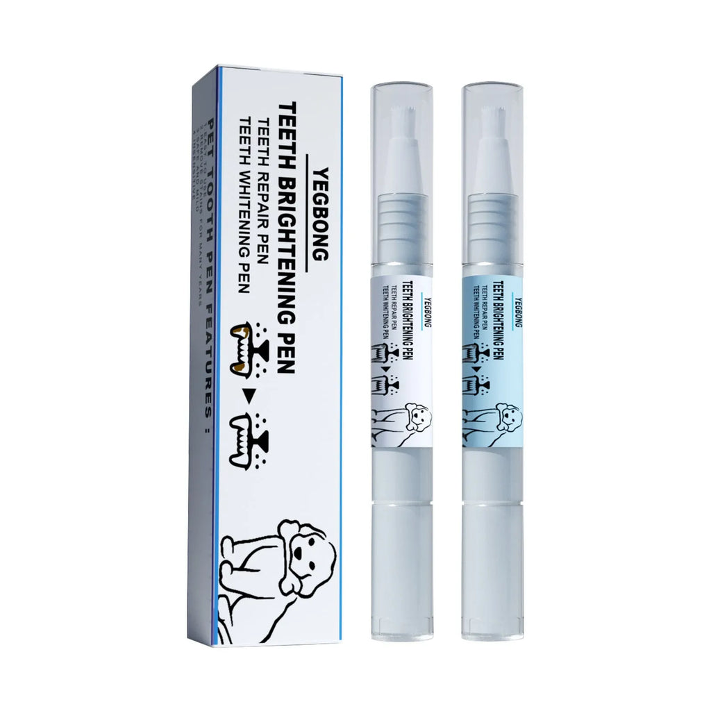 Pet teeth whitening pen set with two applicators and dental brushes for dog and cat tartar removal