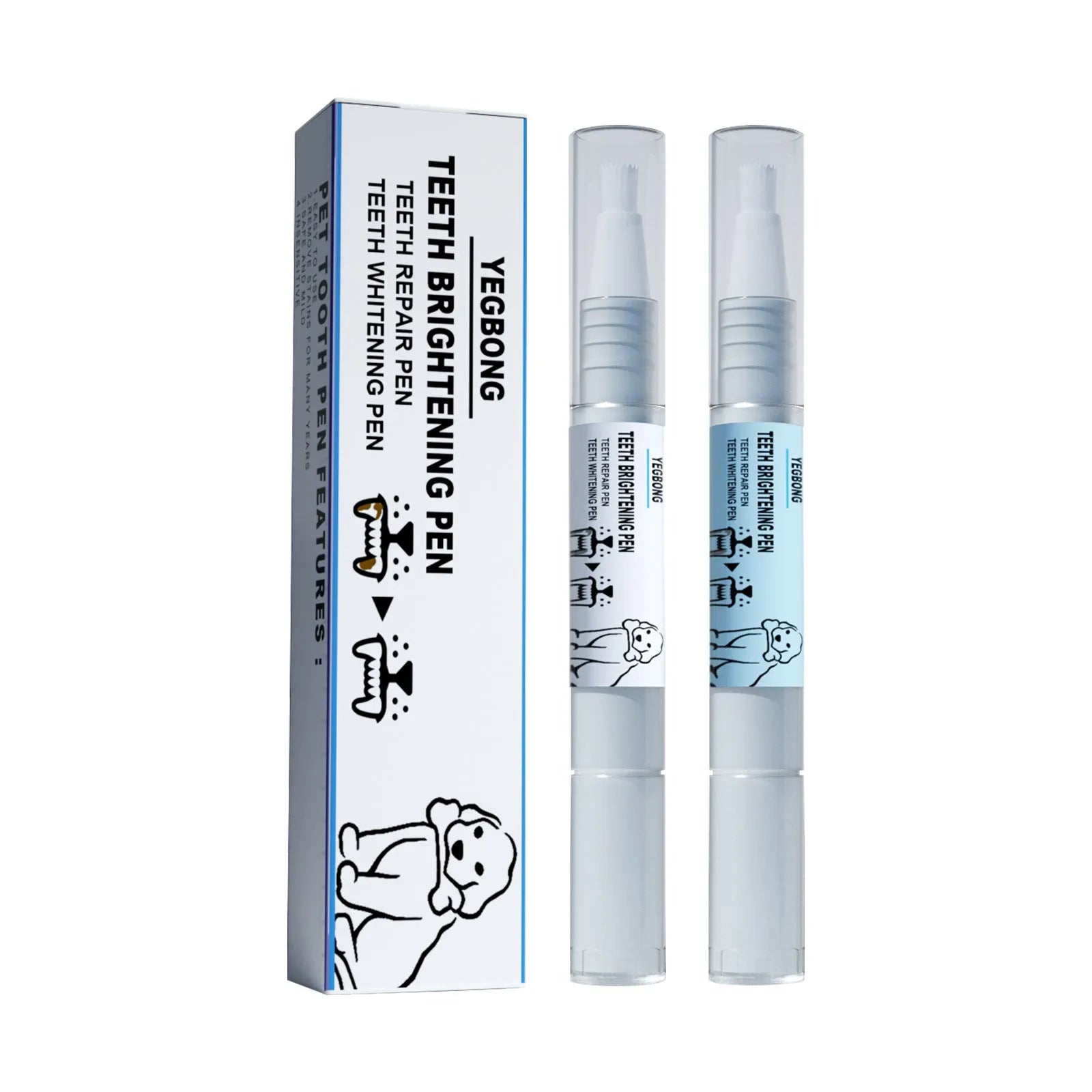 Pet teeth whitening pen set with two applicators and dental brushes for dog and cat tartar removal