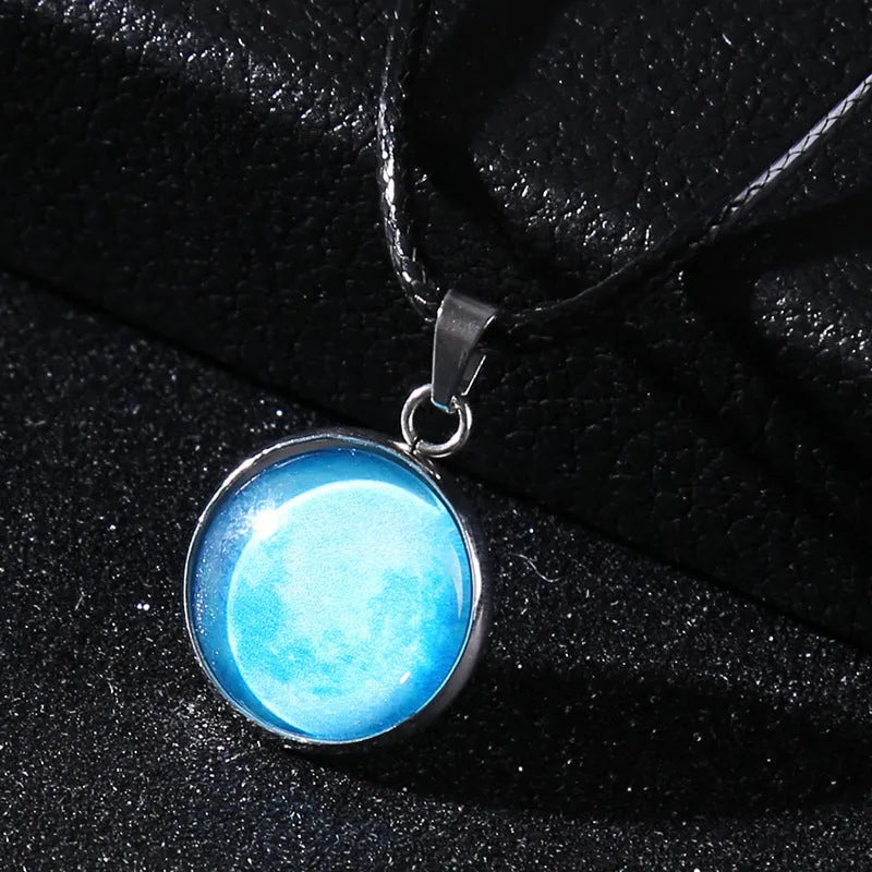 Christmas moon night sky luminous pendant necklace with glass constellation design on alloy chain