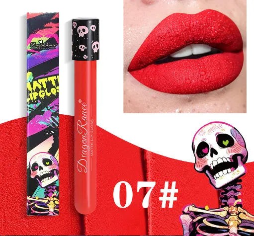 DR160 retro matte lip gloss tube for Halloween makeup in waterproof formula.